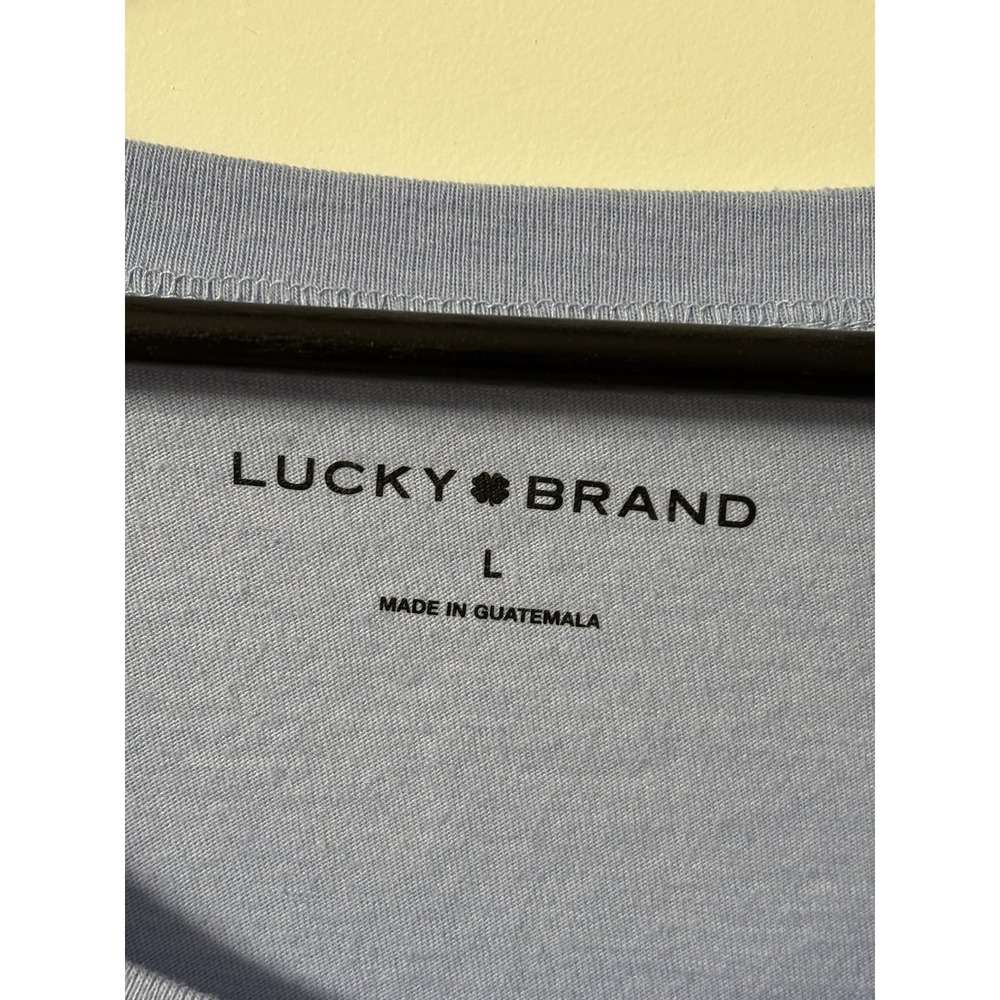 lucky brand womens top graphic tee floral short sleeve blue size large pre owned - Picture 2 of 5